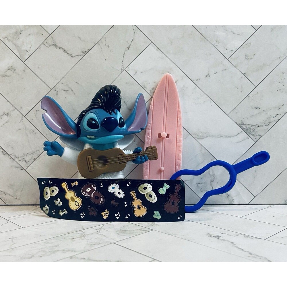 Vintage 2001 Lilo and Stitch Elvis Bobble Head Stitch McDonald’s Toy With Board